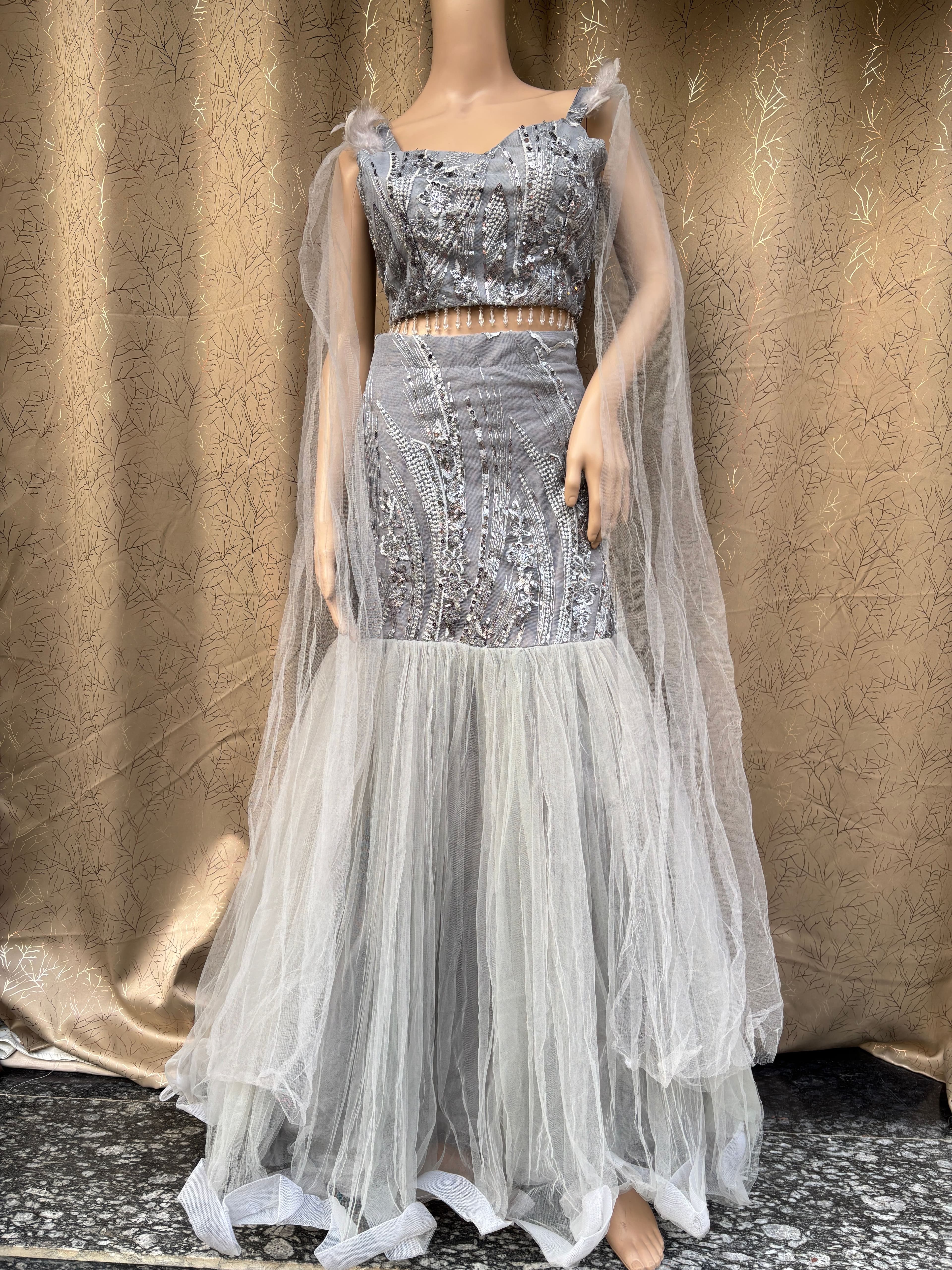 Silver Fish Cut Lehenga Set Silver Fish Cut Lehenga Set