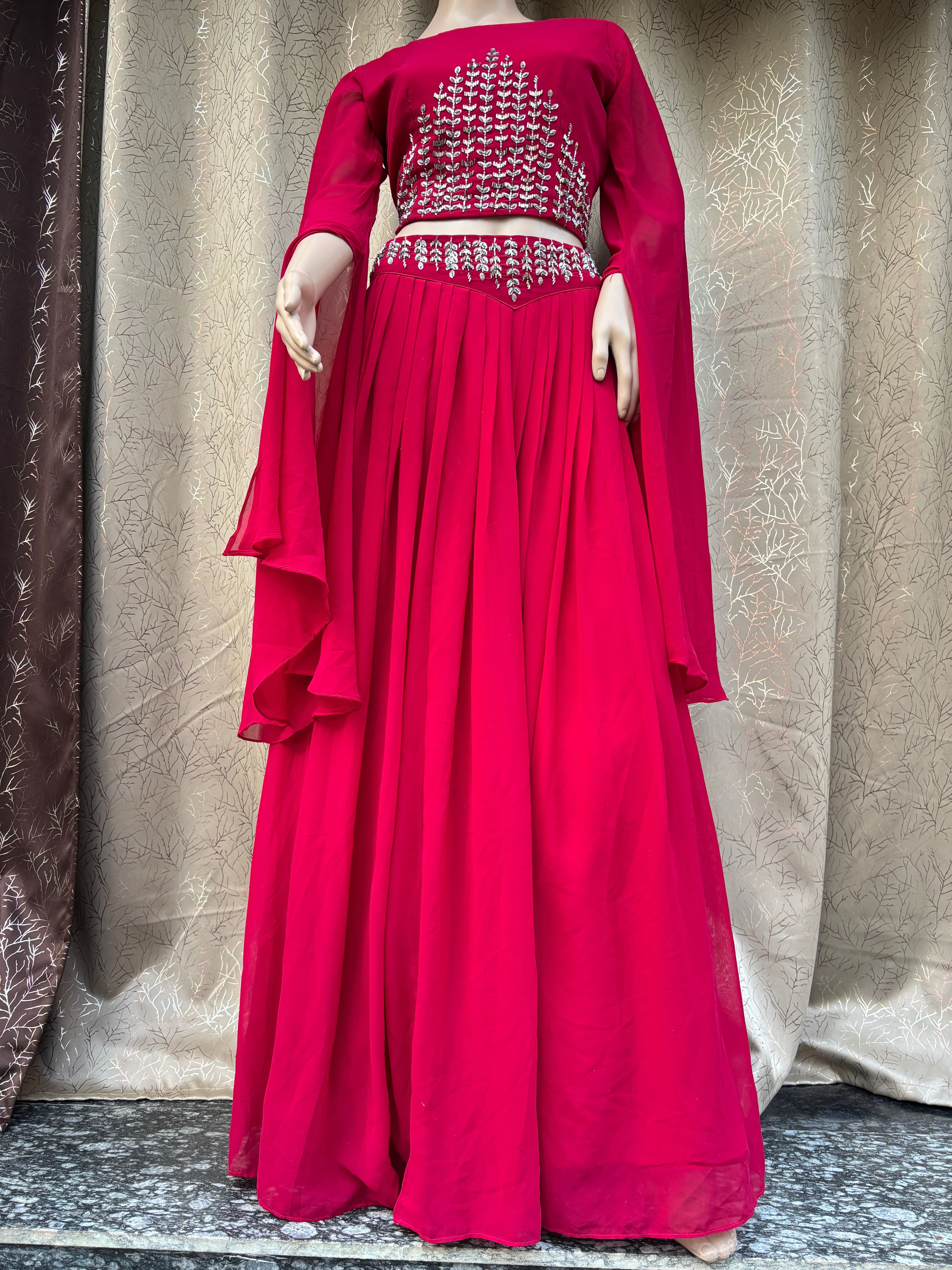 Rent Meher Deep Pink Two-Piece Set - Royal & Heavily Embellished in Bhopal from ₹749/day | Keshavi Garb